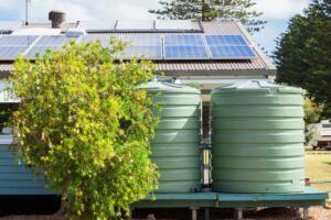 survival water tanks, rainwater barrels, solar panels